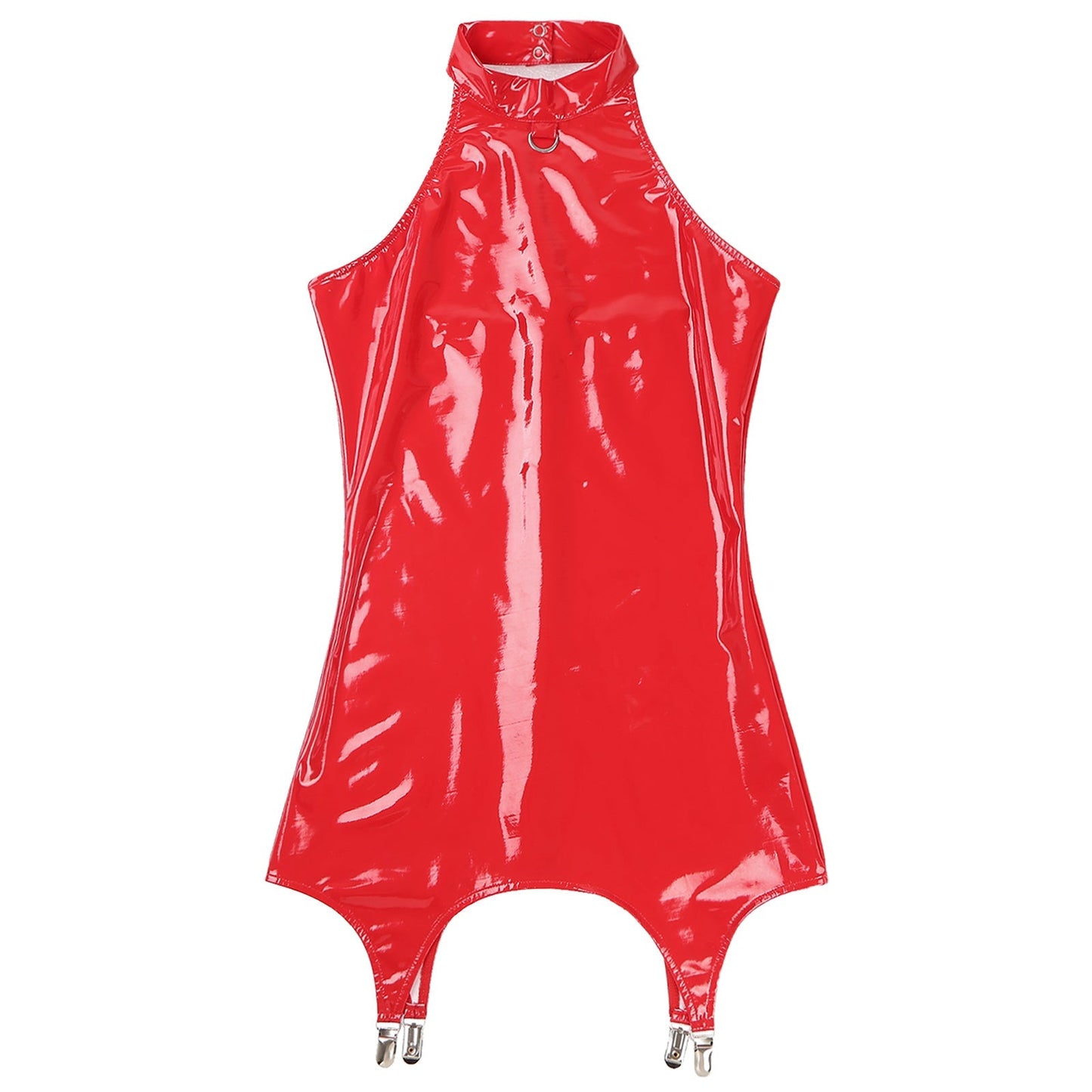 Womens Bodycon Tight Mini Dress Glossy Patent Leather Sexy Latex Club Dress with Garter Clips Back Zipper Rave Party Clubwear