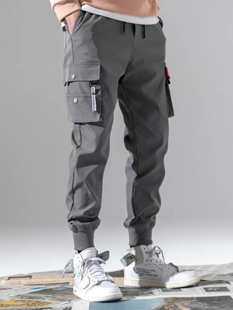 Classic Running Streetwear Casual Men's Satin Belt Harem Jogging Pants Men's Slim Fit Spring Work Pants Multi Pocket Men's Pants
