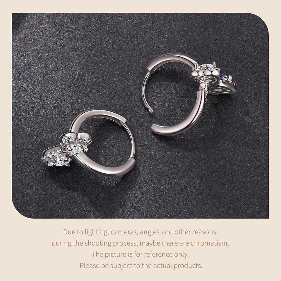 Elegant Moissanite Hoop Earrings for Women, Bow Shape 925 Sterling Silver D Color Round Cut Lab Diamond Earrings