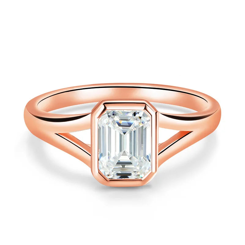 1CT 2CT Emerald Cut Moissanite Wedding Ring for Women Solitaire Lab Diamond Jewelry S925 Sterling Silver Plated 18K Gold