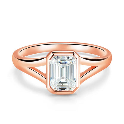1CT 2CT Emerald Cut Moissanite Wedding Ring for Women Solitaire Lab Diamond Jewelry S925 Sterling Silver Plated 18K Gold