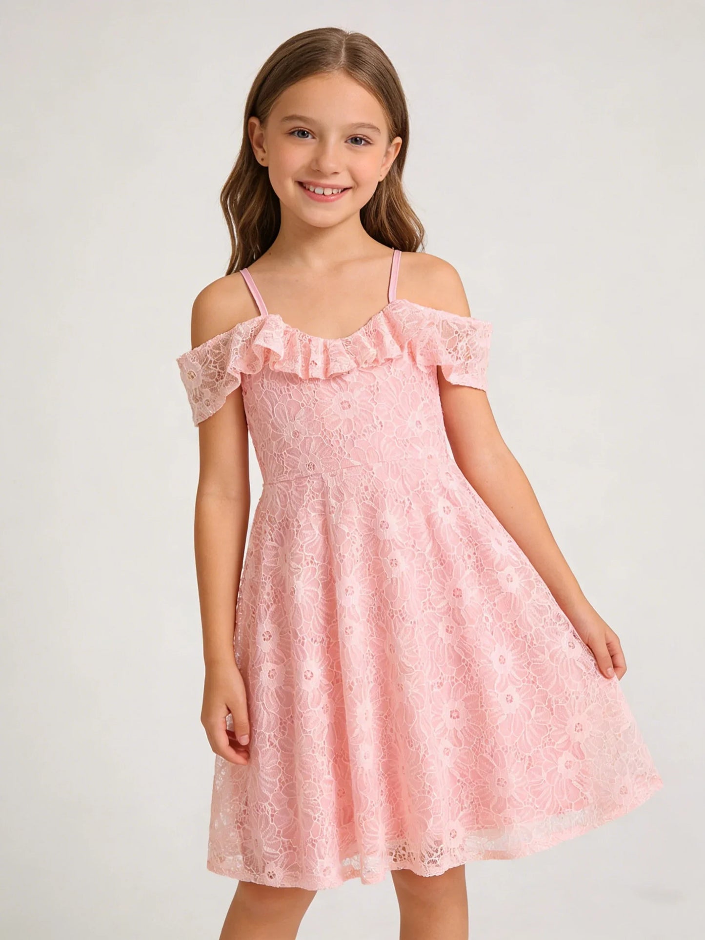 Summer New Girl's Lace Lace One Shoulder Strap Skirt Fashionable and Elegant Casual Dress