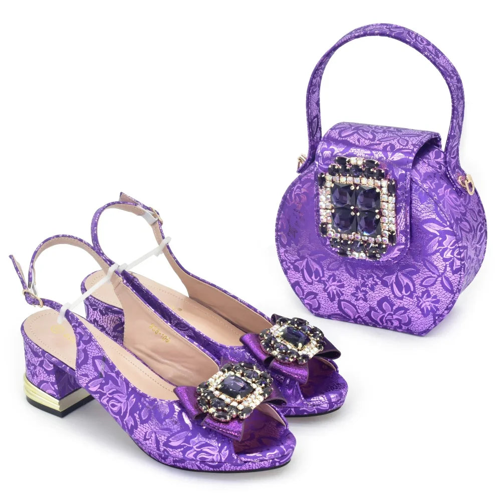 New Arrival Women Shoes and Bags To Match Set Italy Lady Peep Toe Shoes Sexy Wedding Party Sandals Rhinestone Women Pumps