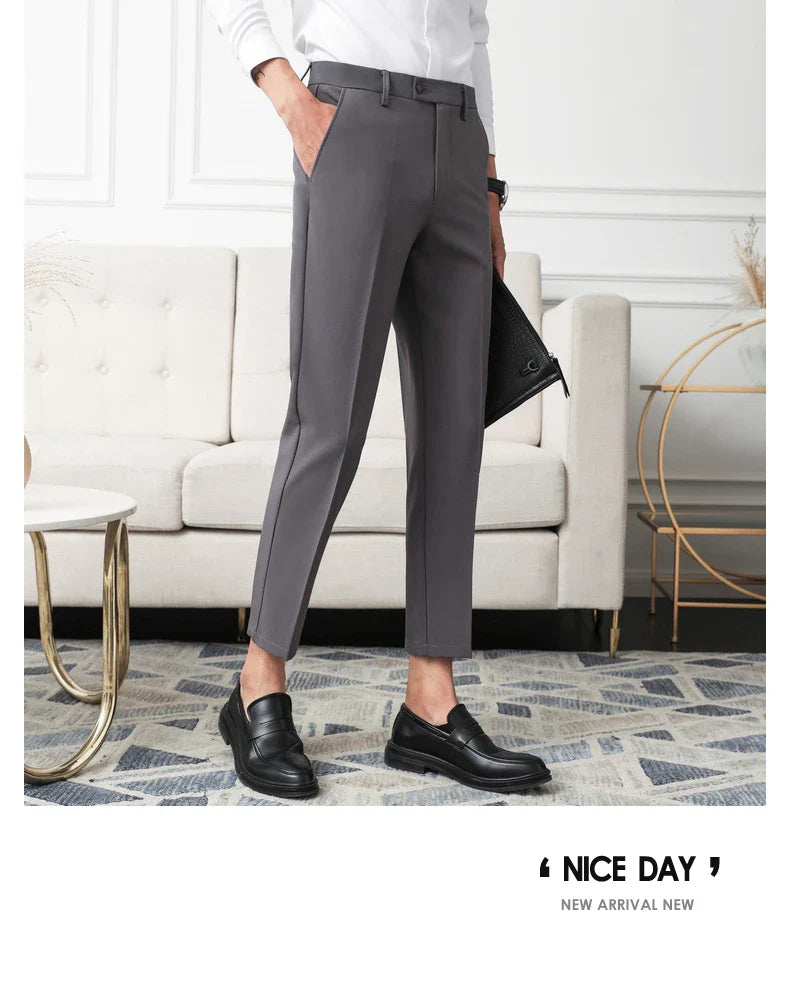 Thickened Fleece Men's Casual Straight Leg Pants Autumn Winter Elastic Slim Fit Korean Style Fashionable Nine Point Long Trou...