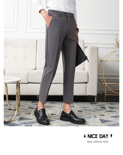 Thickened Fleece Men's Casual Straight Leg Pants Autumn Winter Elastic Slim Fit Korean Style Fashionable Nine Point Long Trou...