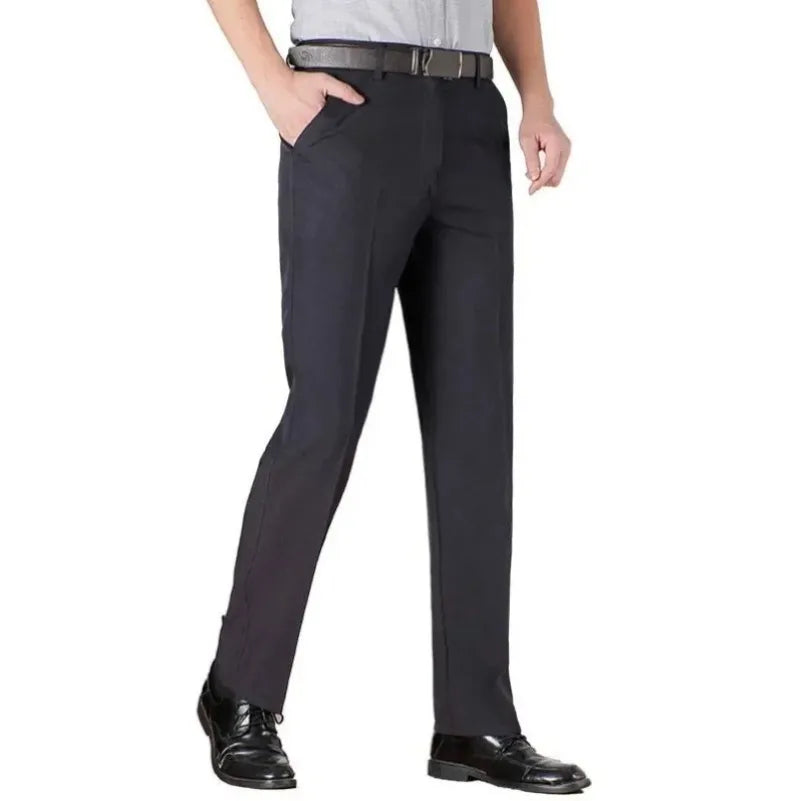 Mens Autumn Thick Summer Thin Business Pants Loose Male Pant High Waist Straight Trousers Casual Fashion Pant Plus Size 28-40