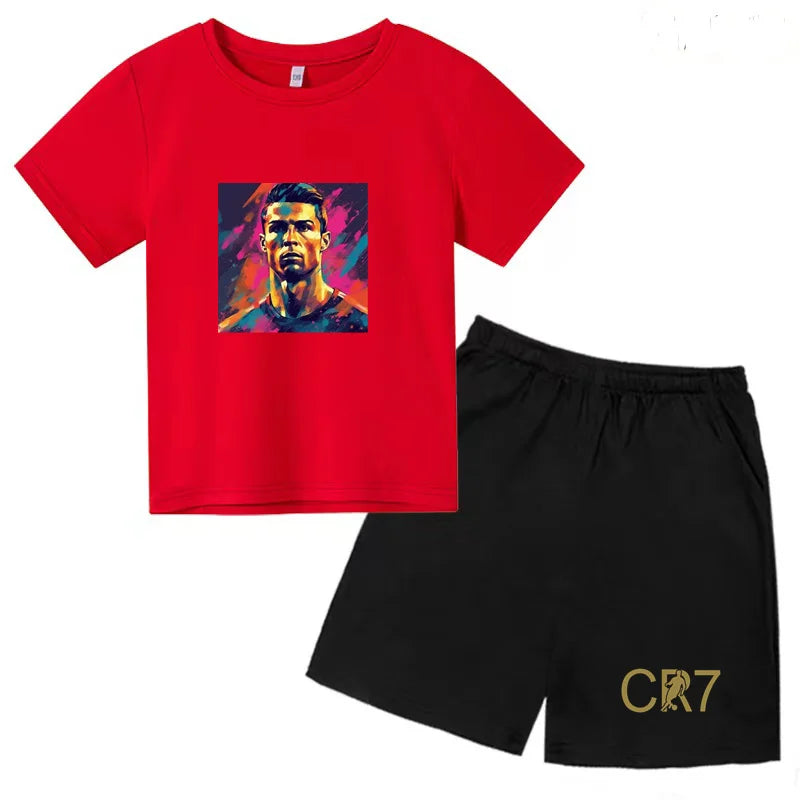 Summer Kids Ball Wear Creative Pattern Football Set T-shirt + Shorts Boys Girls 3-13 Years Old Sports Quick Drying T-shirt Set