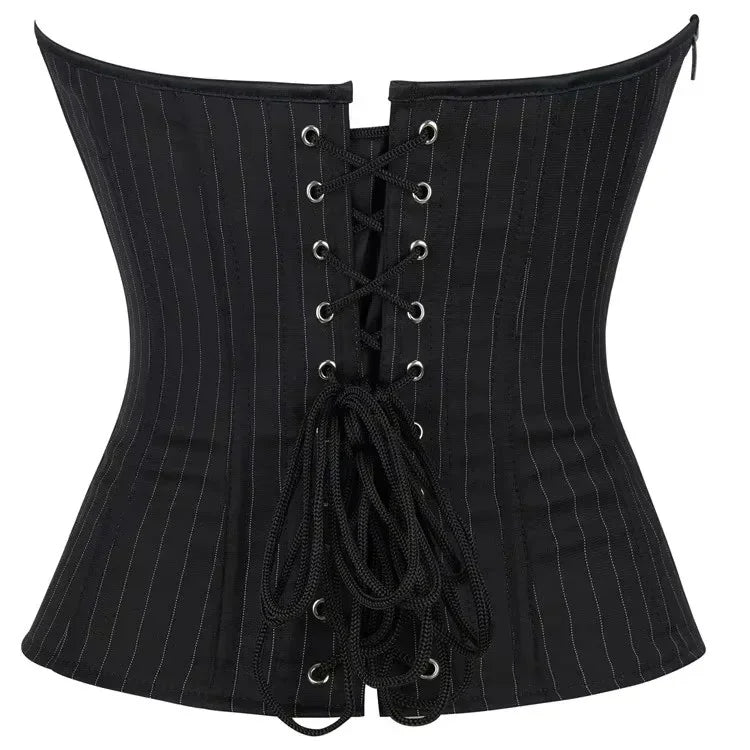 Black Striped Zipper Overbust Corset and Bustier Shapewear Top for Women Office Lady Corselet