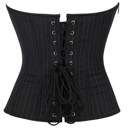 Black Striped Zipper Overbust Corset and Bustier Shapewear Top for Women Office Lady Corselet