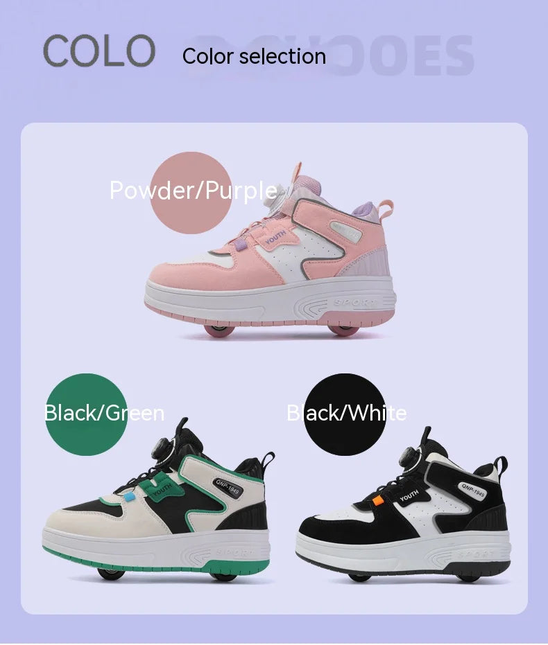 Children's walking shoes 2024 new double wheel invisible roller skates young primary school children big child swivel buckle