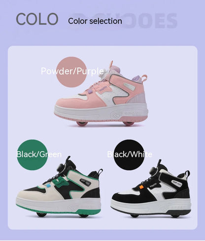 Children's walking shoes 2024 new double wheel invisible roller skates young primary school children big child swivel buckle