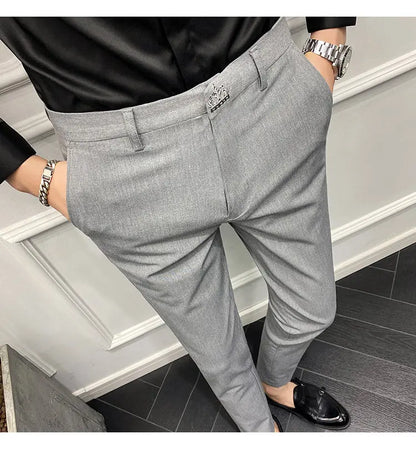 Men's Slim Fit Chino Pants with Embroidered Design - Classic Korean Style Casual Trousers for Daily Wear 28-42