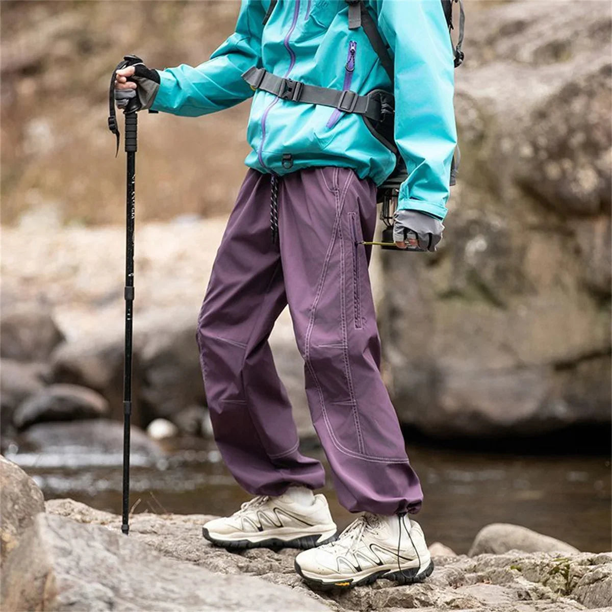 Outdoor Soft Shell Charging Pants Thin Version Retro Men's and Women's Three-proof Quick-drying Paratrooper Pants Loose Hiking