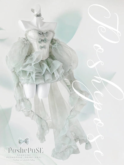 High Street Women's Mint Green Strapless Bowknot Sweet Fairy Organza Dress 2024 New Elegant Big Bow Trailing Party Wedding Dress