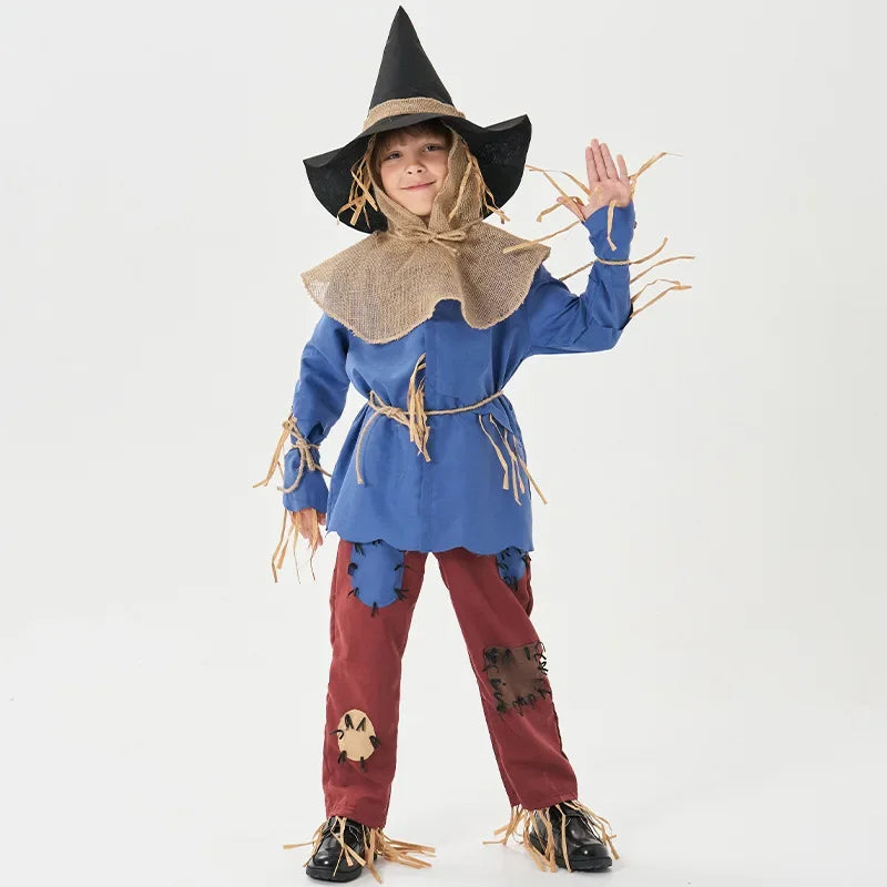 Boys Girls Scarecrow Costume Halloween Purim The Wizard of OZ Scarecrow Cosplay Outfit Fantasia Party Fancy Dress