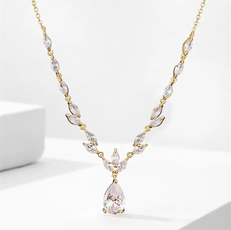 ZAKOL Elegant Necklace/Earring Jewelry Set for Women Gorgeous Pear Water Drop AAA Zircon Wedding Jewelry Gift