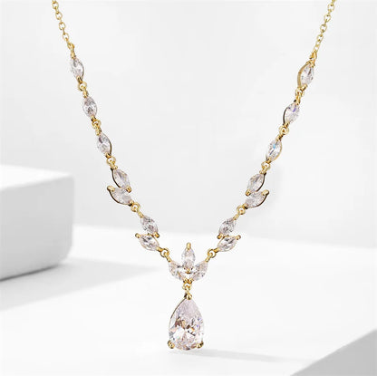 ZAKOL Elegant Necklace/Earring Jewelry Set for Women Gorgeous Pear Water Drop AAA Zircon Wedding Jewelry Gift