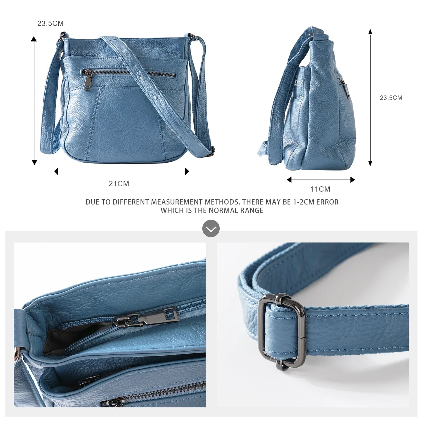 New Genuine Leather Women's Bag Casual One Shoulder Crossbody Bag Multi Pocket Messenger Bag