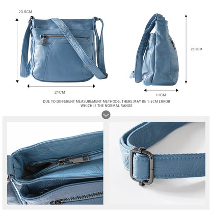 New Genuine Leather Women's Bag Casual One Shoulder Crossbody Bag Multi Pocket Messenger Bag