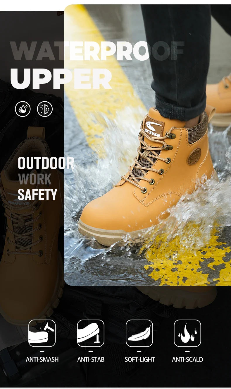 High Top Men Work Shoes Anti-Puncture Anti-smash Work Sneakers Slip Resistant Comfortable Soft Water Resistant Work Hiking Boots