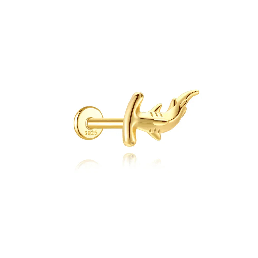 1PC 925 Sterling Silver Crown Horse Eye Zircon Heart Flat Head Cartilage Piercing Stud Earring For Women Claasic Earring