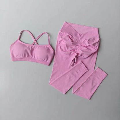 Peach Butt Seamless Fitness Two-Piece Set: Tight Yoga Sports Bra Quick-Dry Pants Set for Pilates Women