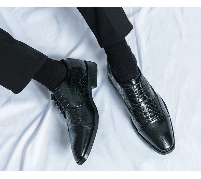 Fashion Brogue Shoes Dress Wedding Social Office Leather Shoes For Men Classic Casual Business Party Formal Leather Shoes Man