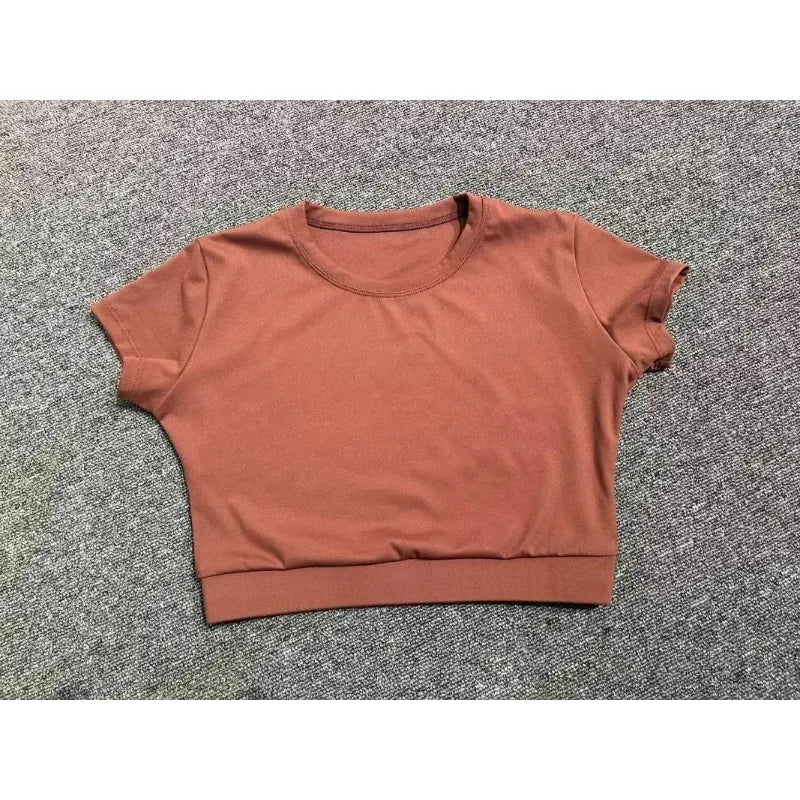 Gym Workout Yoga Fitness Sports Suit Short-sleeved Top Padded-free High-waisted Hip-lifting Trousers Outdoors Leisure Sportswear