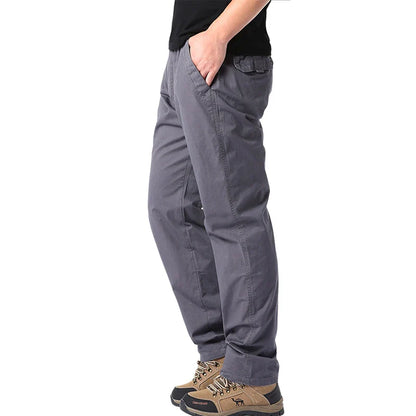 Men's Summer Casual Pants Cotton Thin Style Overalls Elastic Waist Outdoor Sports Loose Work Pants Trend Solid Color Pants