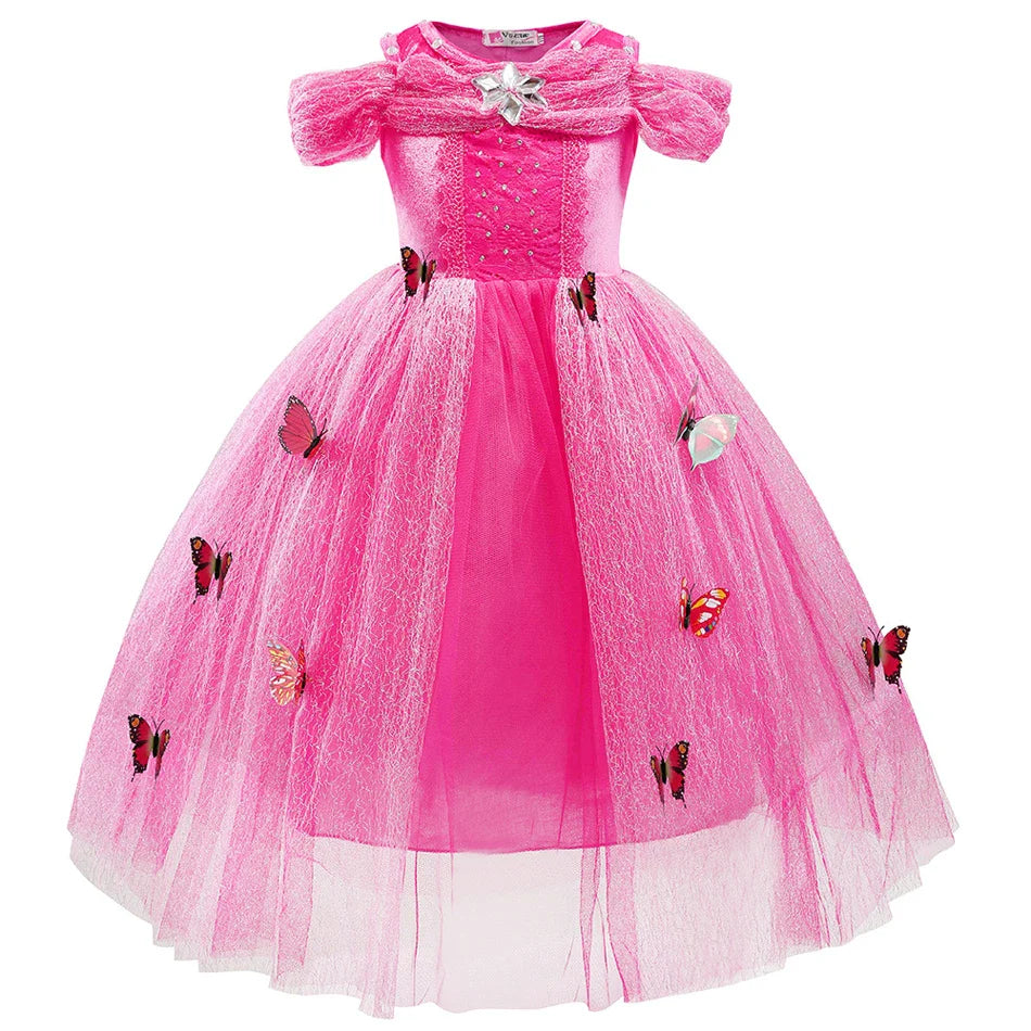 Summer Girls Sleeping Beauty Auroro Princess Halloween Cosplay Dress Off Shoulder Kids Gift Fancy Party Princess Clothing