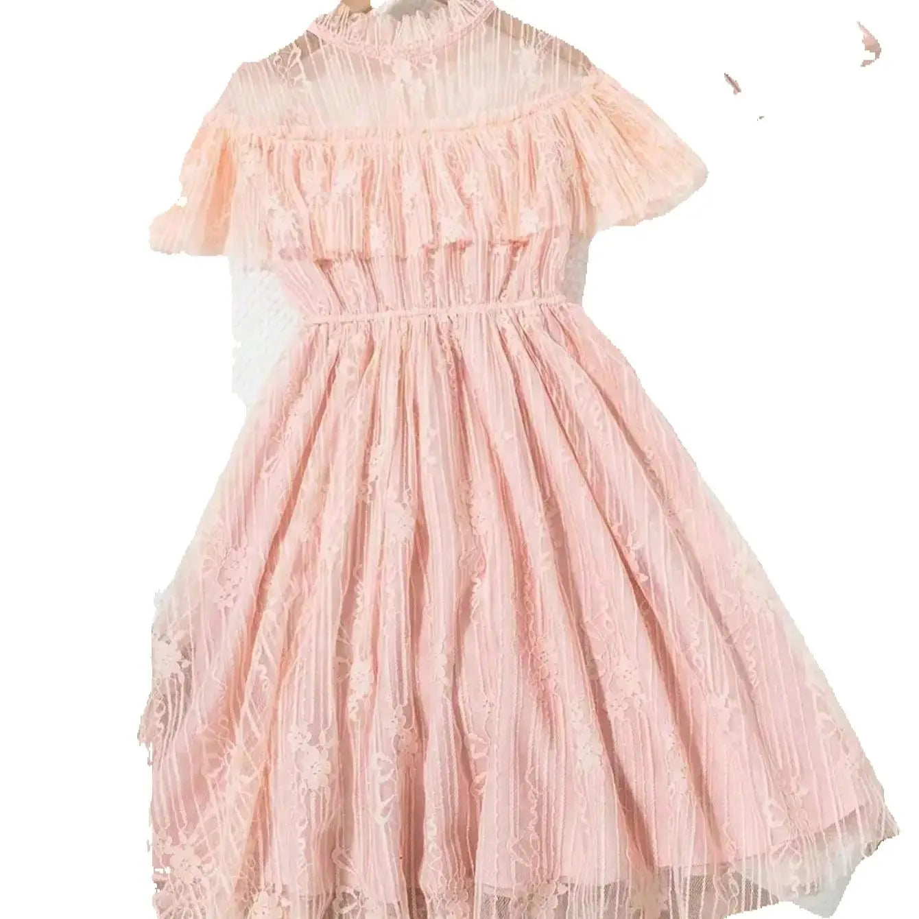 Korean fashion lace, solid color princess dress, slightly elastic, children's slim fit, popular style