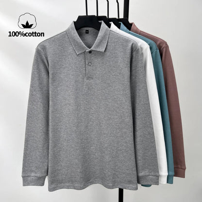 100% Cotton Polo Shirt, Four Seasons Universal  Leisure Long Sleeve, Breathable Lapels T-shirt, Perfect for Golf Sports Durable