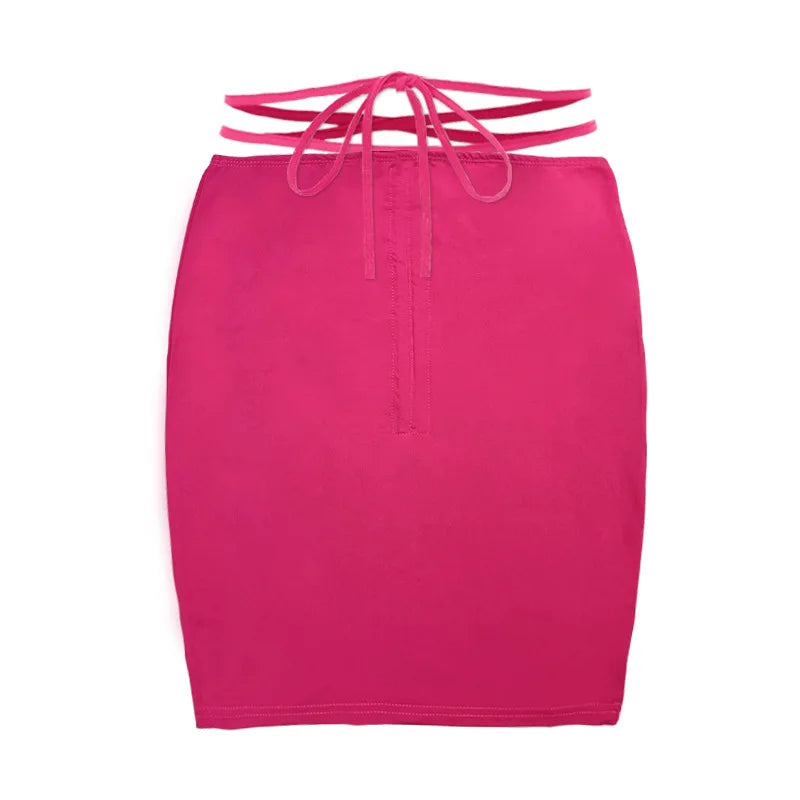 2026New Summer Women's ClothinginsHot girl high-waisted bodycon skirt European and American drawstring tie-up mini skirt