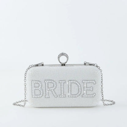 I Do Letter Evening Bags For Women Bridal Clutches Pearl Beading Wedding Party Purse Trendy Designer Chain Shoulder Handbag