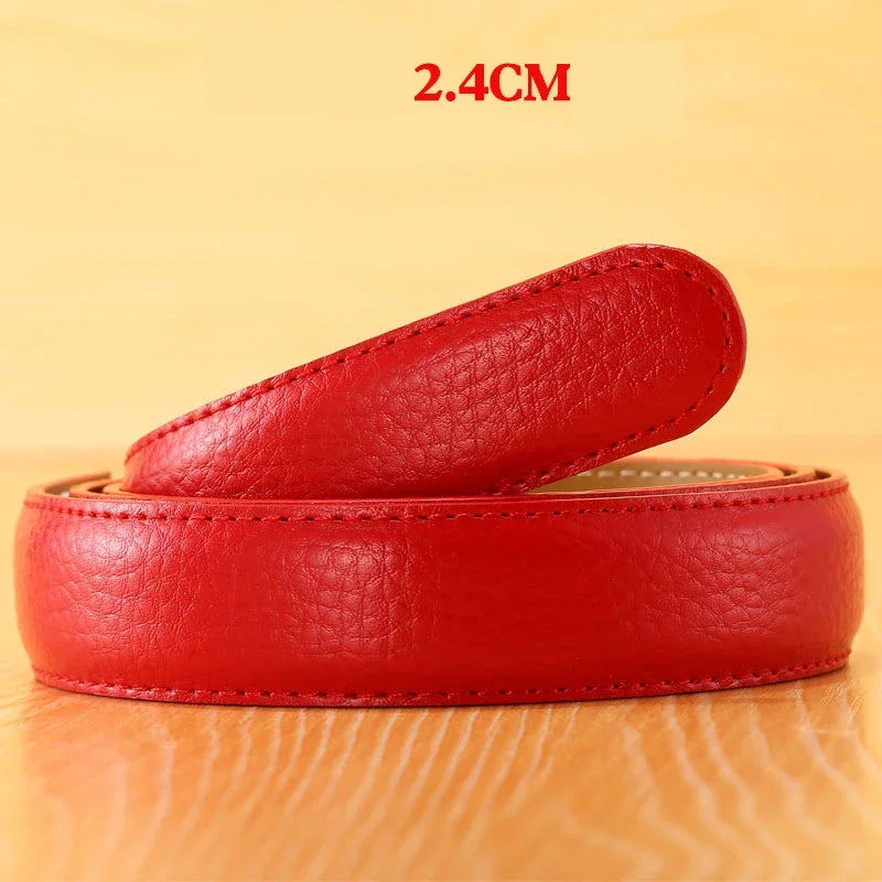 Men Women 2.4 2.8 3.0 3.5 cm Wide Belt No Buckle for Automatic Buckle High Quality PU Leather Belts Body Straps without Buckle