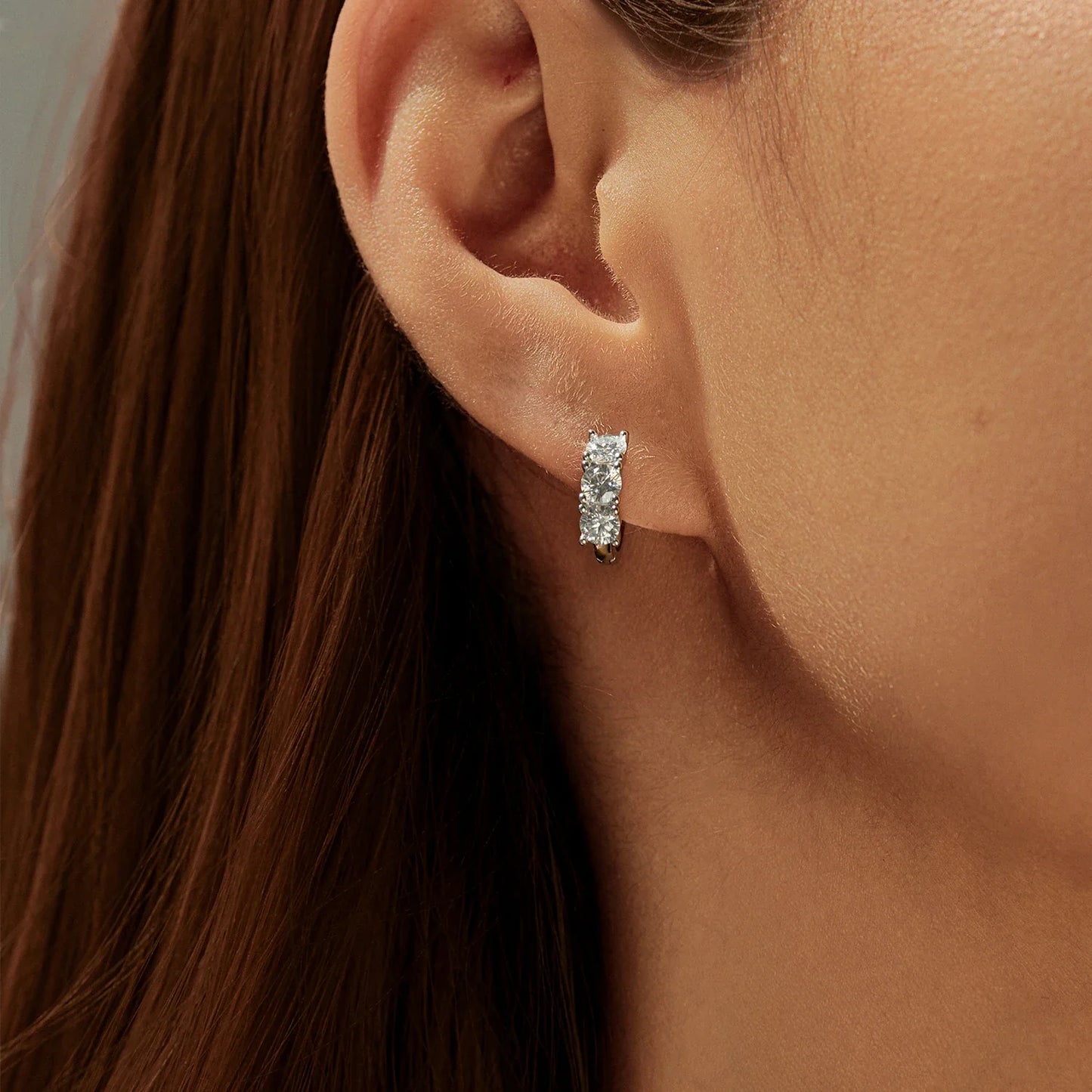 D Color Moissanite Classic Ear Buckle 925 Sterling Silver Trendy Round Stackable Hoop Earrings For Women Fine Jewelry