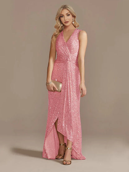 Luxury Floor Length V-Neck Evening Dresses Elegant Slit Party Women 2025 Wedding Sequins Formal Cocktail Prom Gowns