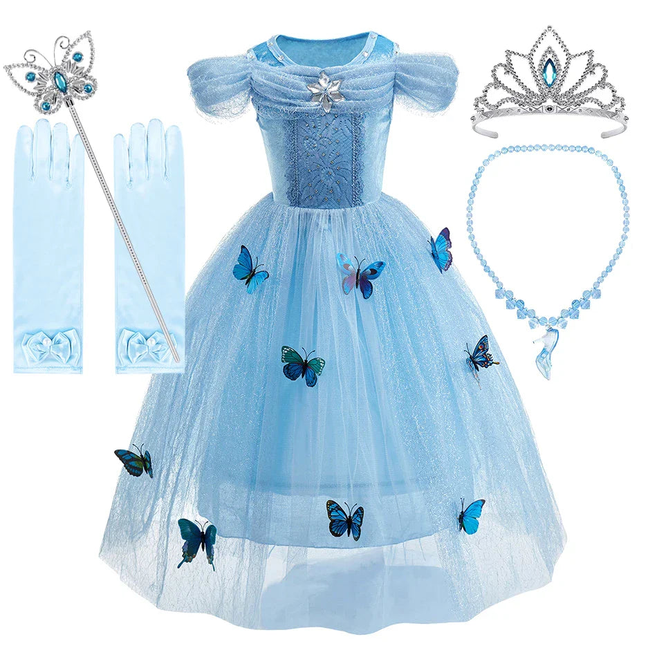 Vestido de Cinderela para Meninas, Roupa de Verão Infantil, Natal, Fantasia, Aniversário Infantil, Cosplay com Babados, Fantasia de Princesa para Performance