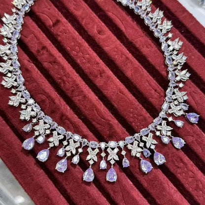 Luxury Water Drop CZ Zirconia Dubai Bridal Jewelry Set Women Nigerian African Double Layers Necklace Earring Set Wedding Party