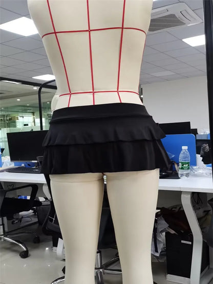 Women's Mini Skirt Low Waist Solid Color  Skirt Ruffle Hem Skirt Role Play Schoolgirl Costume