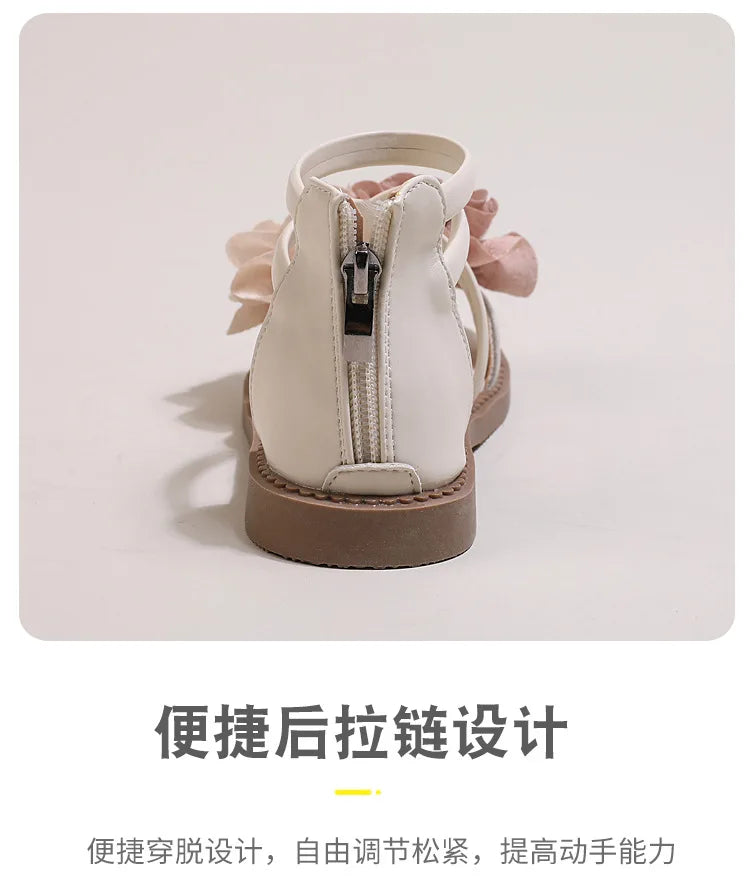 Girls' Sandals 2024 Summer New Children's Flower Princess Shoes Soft Sole Anti Slip Baby Girls' Roman Sandals