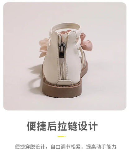 Girls' Sandals 2024 Summer New Children's Flower Princess Shoes Soft Sole Anti Slip Baby Girls' Roman Sandals