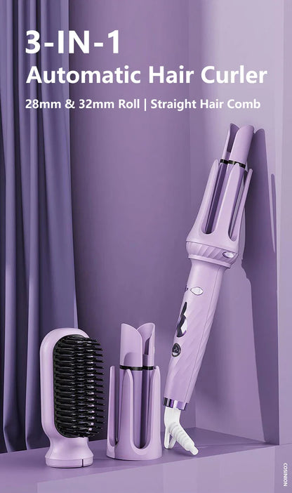 3 IN 1 Negative Ions 28mm & 32mm Roll Automatic Hair Curler Heating Straight Hair Comb Electric Ceramic Curling Iron Hair Stick
