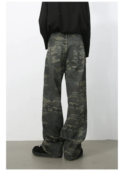 Tide Camouflage Jeans Men's Ins Loose Straight Wide Leg Casual Denim Pants Loose Male Trousers 12C2036