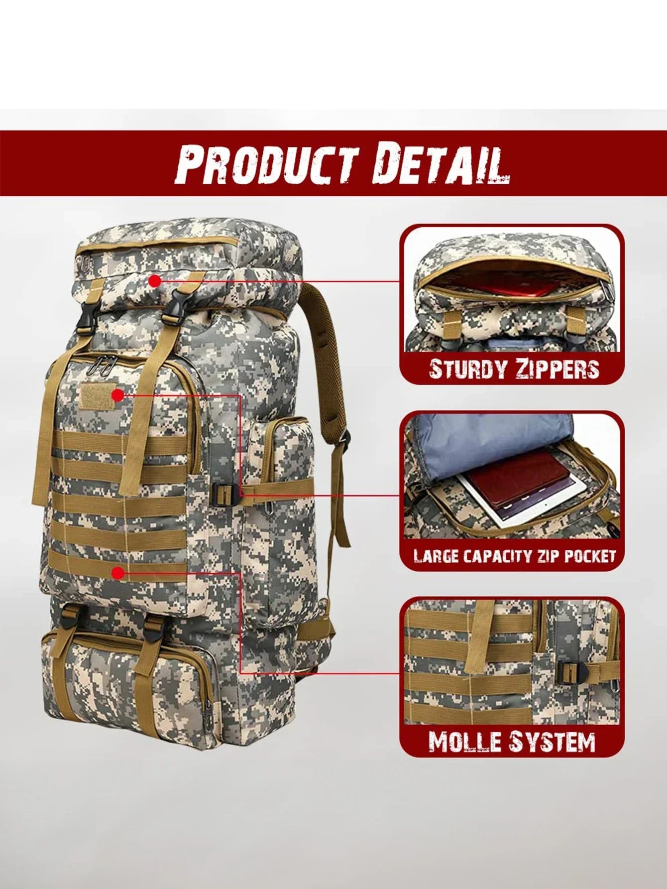 80L/100L  Mountaineering Bag Climb Bag Tactical Backpacks Large Backpack Outdoors Hiking Camping Travel Bags