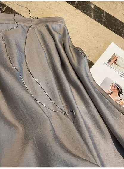 French fashion senior sense half skirt women's summer small A-line silk skirt thin high waist knitted slimming long skirt