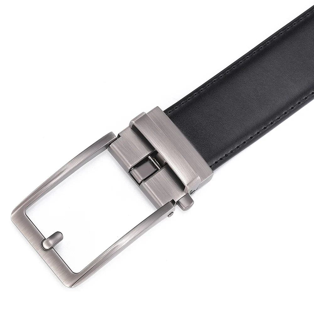 Click Belts for Men Luxury Brand Designer Fashion Automatic Buckle Genuine Leather Men's Belt Male Jeans Waist Strap Blue 3.5 cm