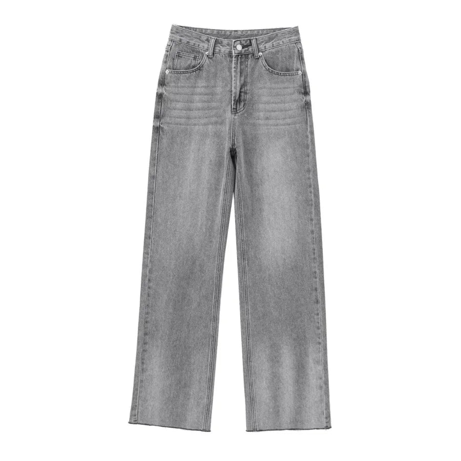 ETJ Wide-leg high-waisted jeans  women's classic everything with five pockets washed soft comfortable ultra-long jeans6045022