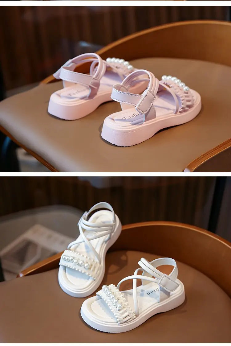 Girls' sandals 2026 Summer new little girl fashion Big Children's Beach Shoes Children's sandals Pearl Princess shoes for kids