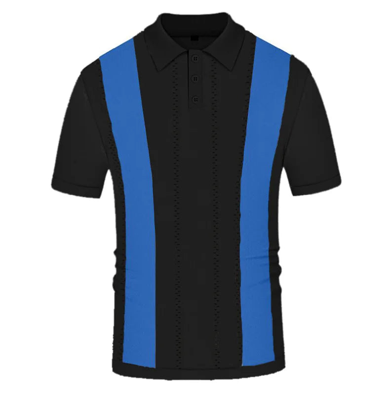 Summer Clothing Men's Casual Knitted Patchwork Short Sleeve Polo Shirt Lapel Button Breathable T Shirt Fashion Luxury M-3XL